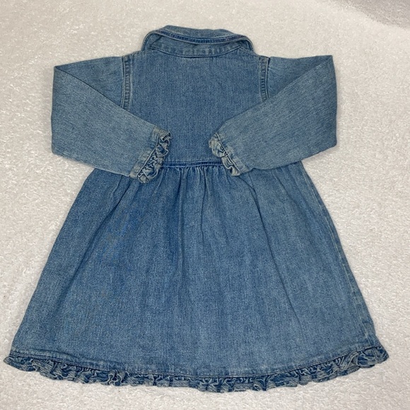 Oshkosh long sleeve full snap front embroidered denim blue jeans dress 2t - Picture 7 of 7